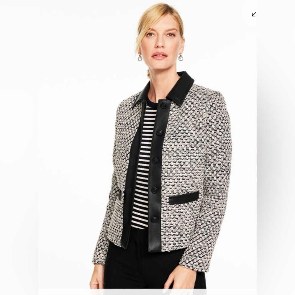 Talbots Faux Leather Tweed Jacket‎ Academia Careerwear